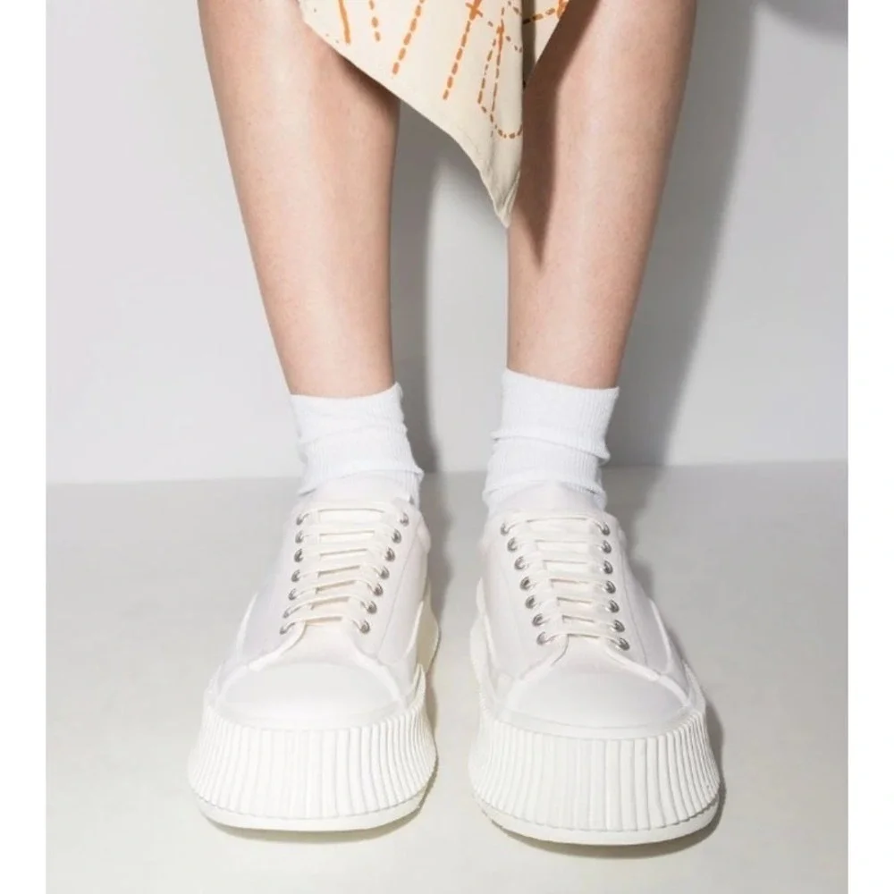 Jil Sander Olona‎ Flatform Sneakers Platform White Leather 40